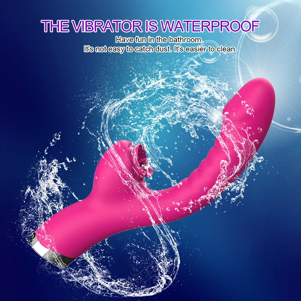 Tongue Licking Vibrator 2 In 1 Dildo