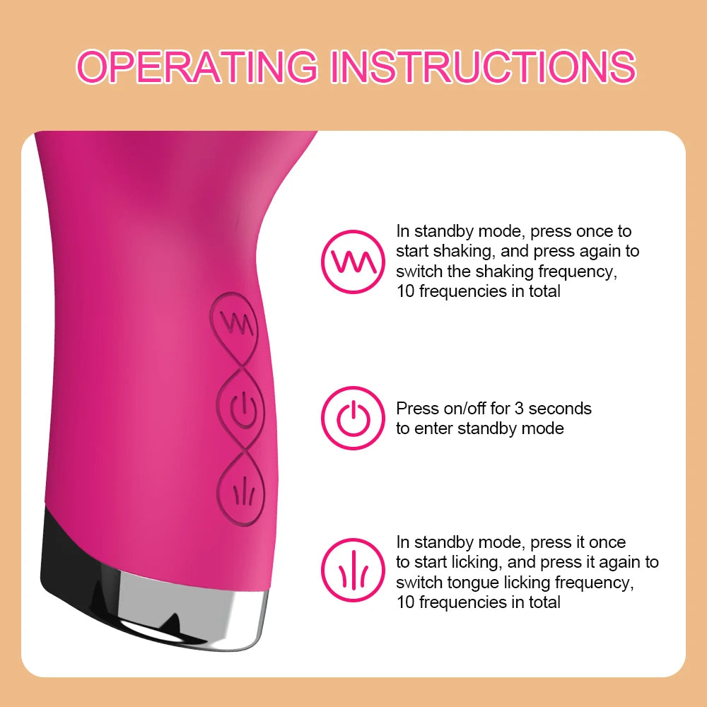 Tongue Licking Vibrator 2 In 1 Dildo