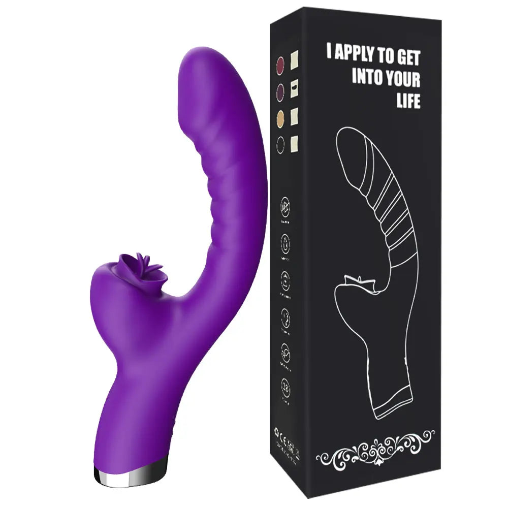 Tongue Licking Vibrator 2 In 1 Dildo
