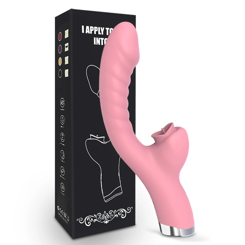Tongue Licking Vibrator 2 In 1 Dildo