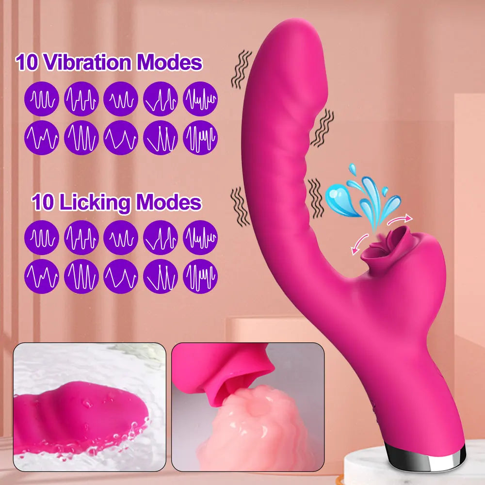 Tongue Licking Vibrator 2 In 1 Dildo