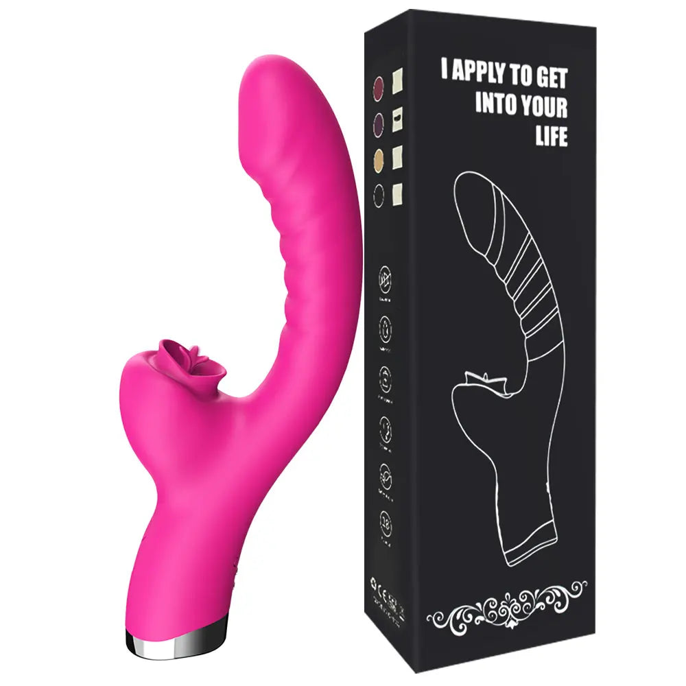 Tongue Licking Vibrator 2 In 1 Dildo