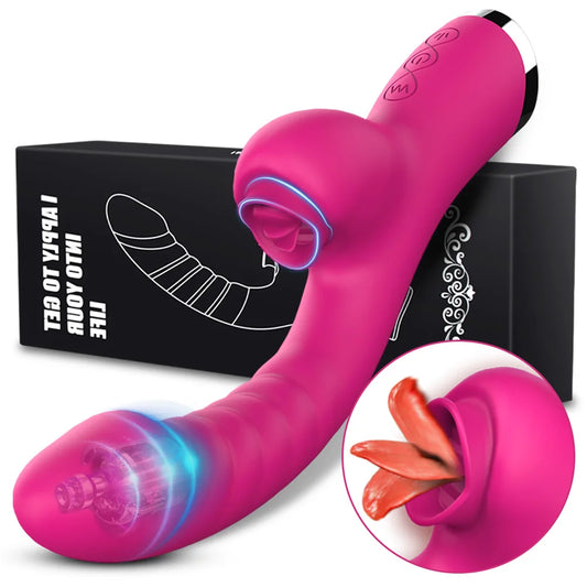 Tongue Licking Vibrator 2 In 1 Dildo